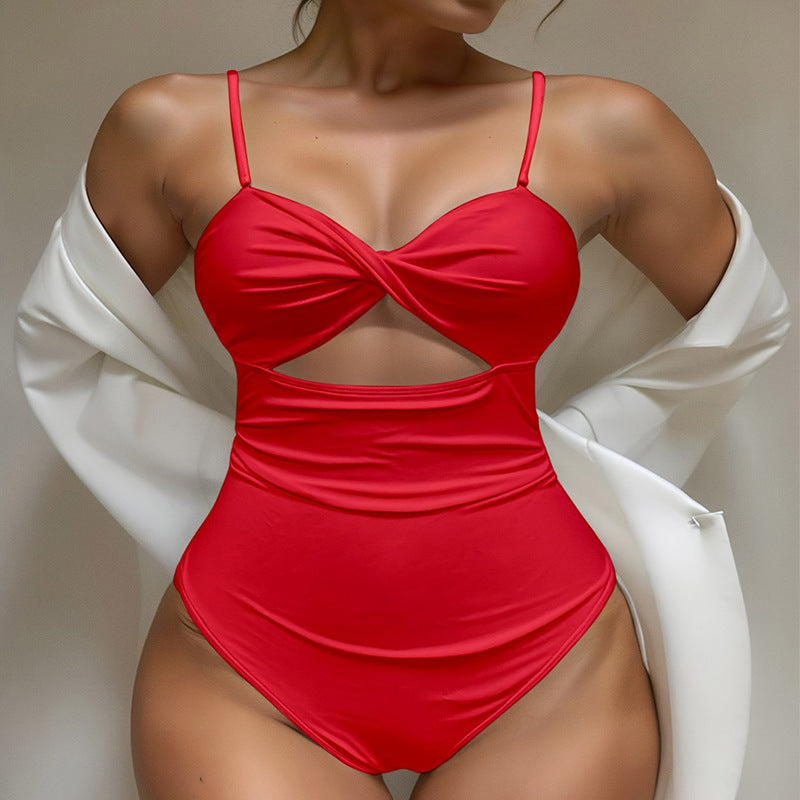 Damen Einteiler Badeanzug mit modischem Cut-Out und doppelten Trägern EB