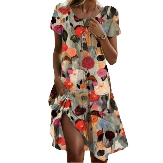 Damen Freizeitkleid mit floralem Druck und Seitenschlitz EB