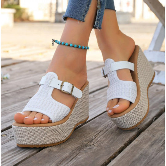 Damen Wedge-Pantoletten mit geflochtenem Riemen und komfortablem Fußbett EB
