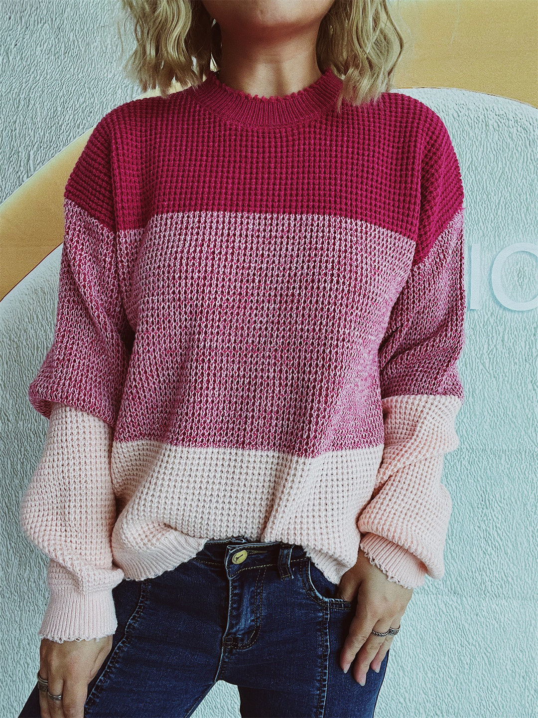 Damen gemütlicher Pullover mit trendy Streifenmuster EB