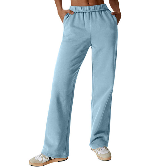 Damen nan hochgeschnittene ausgestellte Loungehose mit elastischem Komfortbund und verdeckten Eingrifftaschen EB