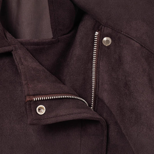 Damen stilvolle Suedejacke mit verstellbarem Gürtel und praktischen Reißverschlüssen EB