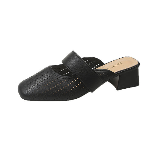 Damen Mules mit modischem Lochdesign und bequemem Blockabsatz EB