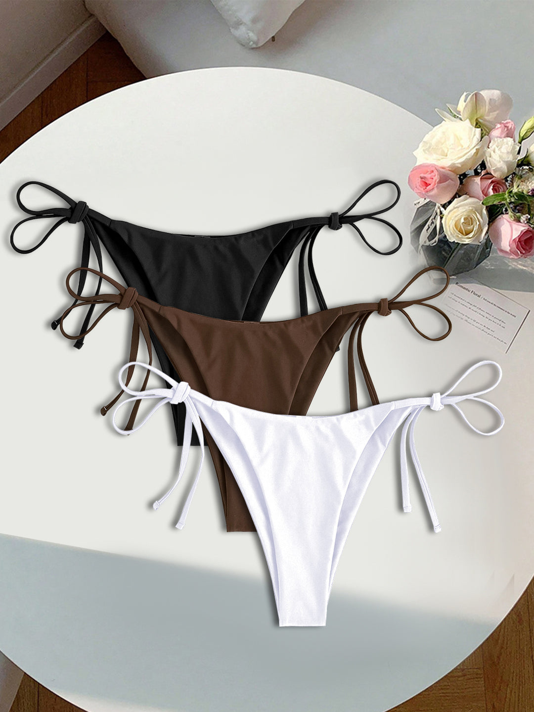 Damen Triangel-Bikini mit floralem Leopardenmuster und verstellbaren Bindebändern EB