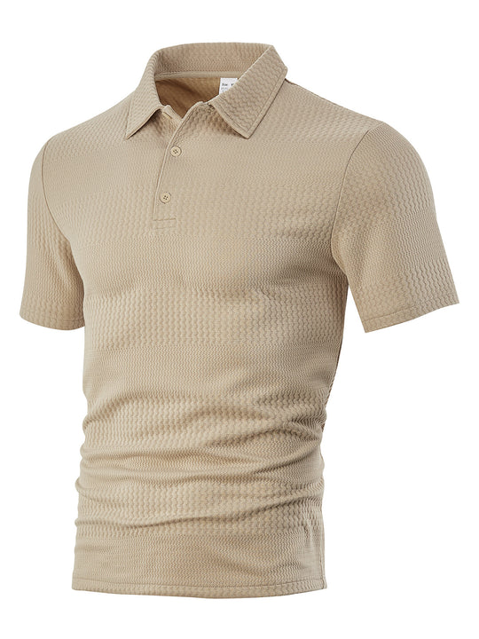 Herren nan körperbetontes Kurzarm-Polo aus elastischem Jacquardstrick mit Hemdkragen EB