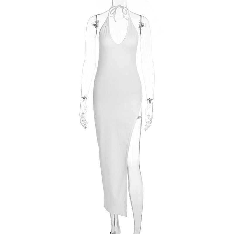 Damen atemberaubendes Maxikleid mit raffiniertem V-Ausschnitt und hohem Schlitz EB