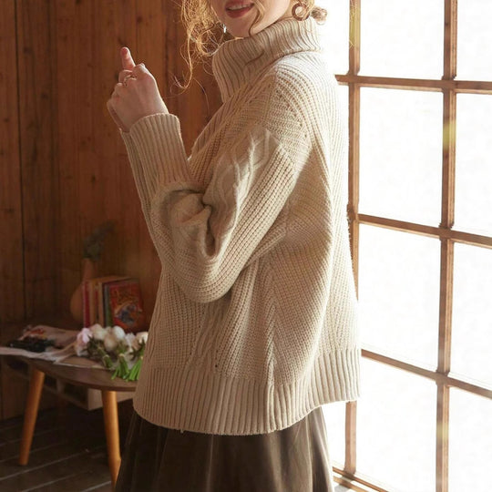Damen Strickpullover mit hohem Kragen und Zipper EB