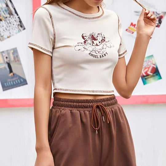 Damen Figurbetontes T-Shirt mit einzigartigem Engel-Motiv und modischem Print EB