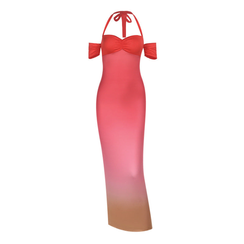Damen Maxikleid mit elegantem Halterdesign und floralem Akzent EB