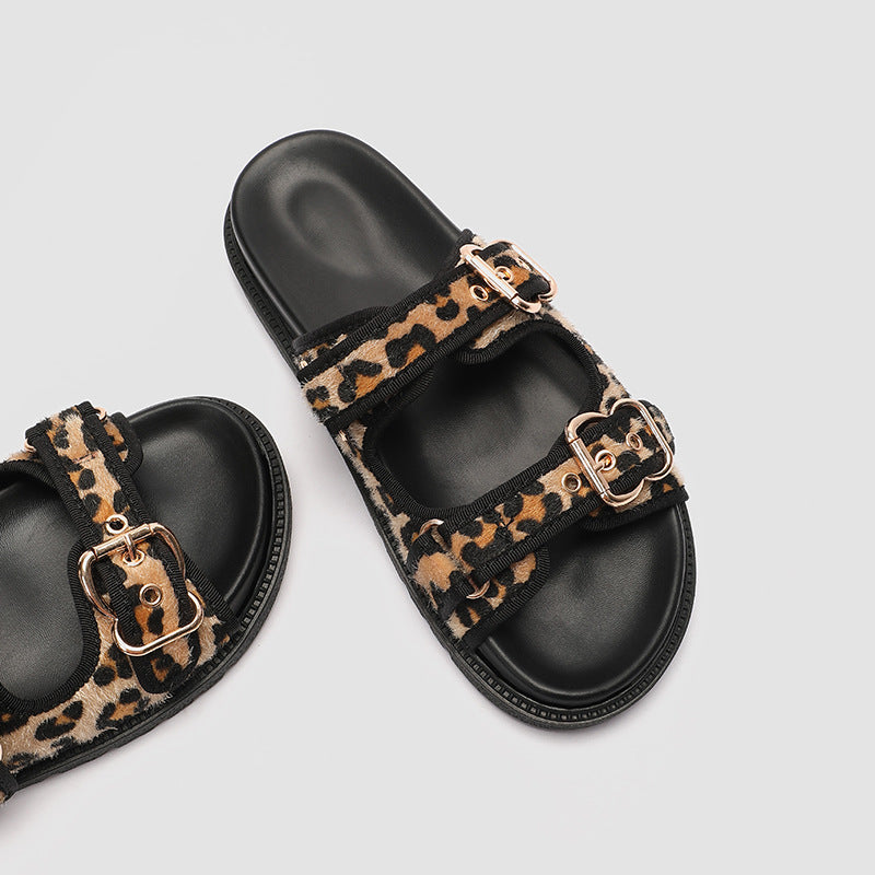 Damen Chunky Sandalen mit tierischem Muster und komfortablem Riemendesign EB