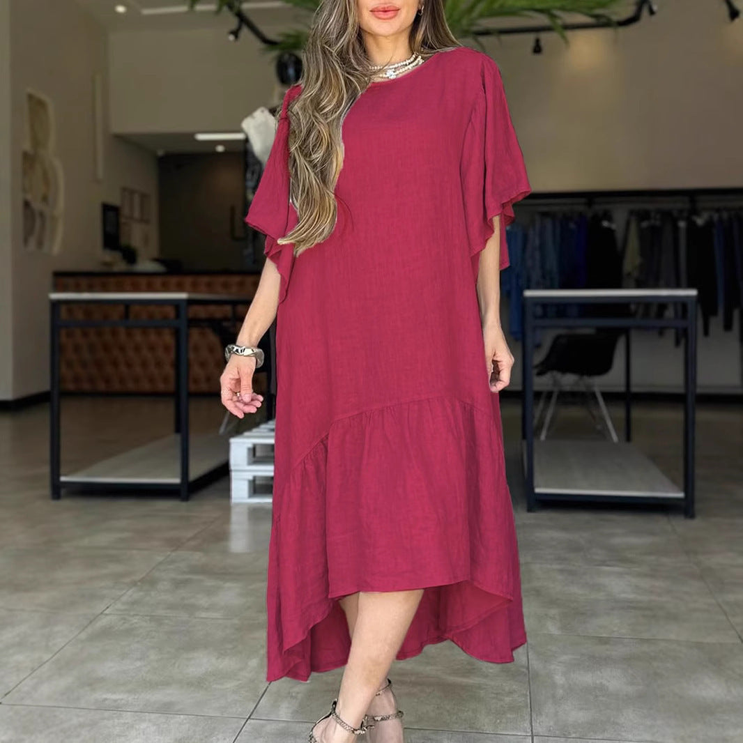 Damen lässiges Leinenkleid mit voluminösen Ärmeln EB