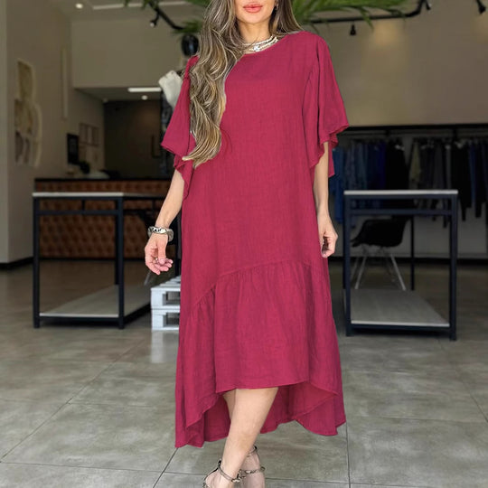 Damen lässiges Leinenkleid mit voluminösen Ärmeln EB