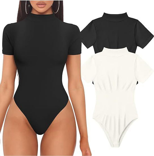 Damen Kurzarm Bodysuit mit hohem Kragen EB