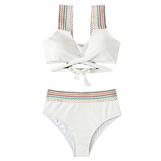 Damen Hochtailliertes Bikini-Set mit farbenfrohem Trägerdesign EB