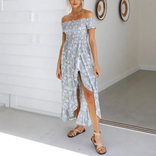 Damen Off-Shoulder Maxikleid mit floralem Print und lässigem Schnitt EB