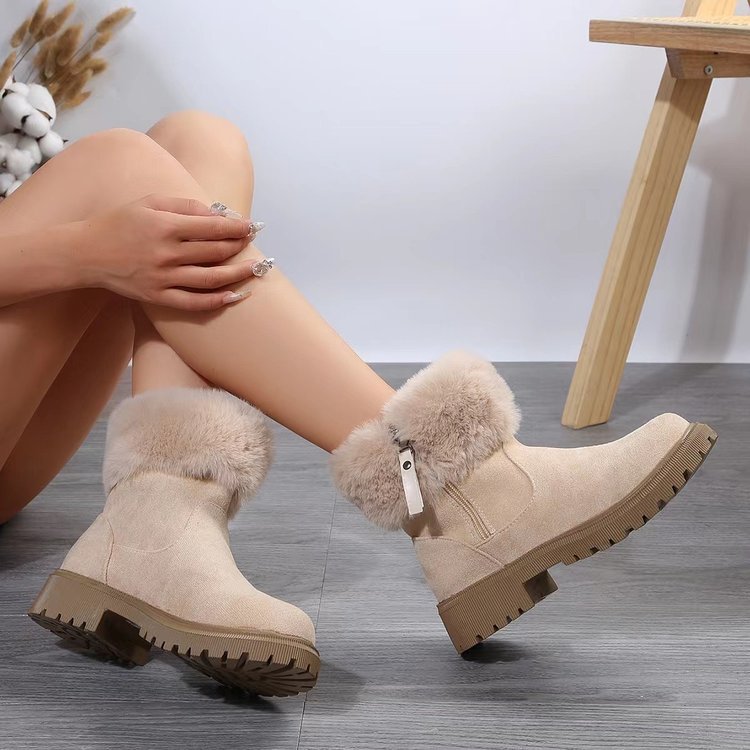 Damen  gefütterte Ankle-Boots mit vollem Fellkragen, robust profiliertem Laufsohle und seitlichem Reißverschluss EB
