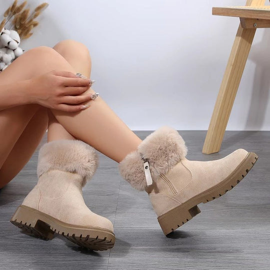 Damen  gefütterte Ankle-Boots mit vollem Fellkragen, robust profiliertem Laufsohle und seitlichem Reißverschluss EB