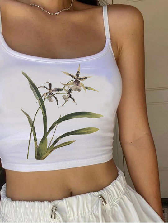 Damen Crop-Top mit floralem Design und schmalen Trägern EB