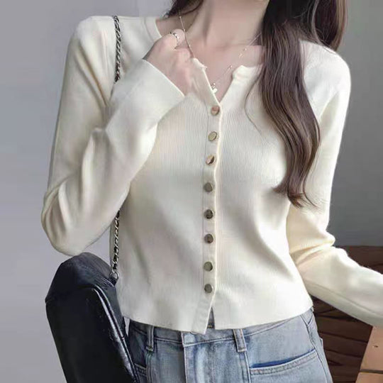Damen Strickjacke mit perlmuttknöpfen EB