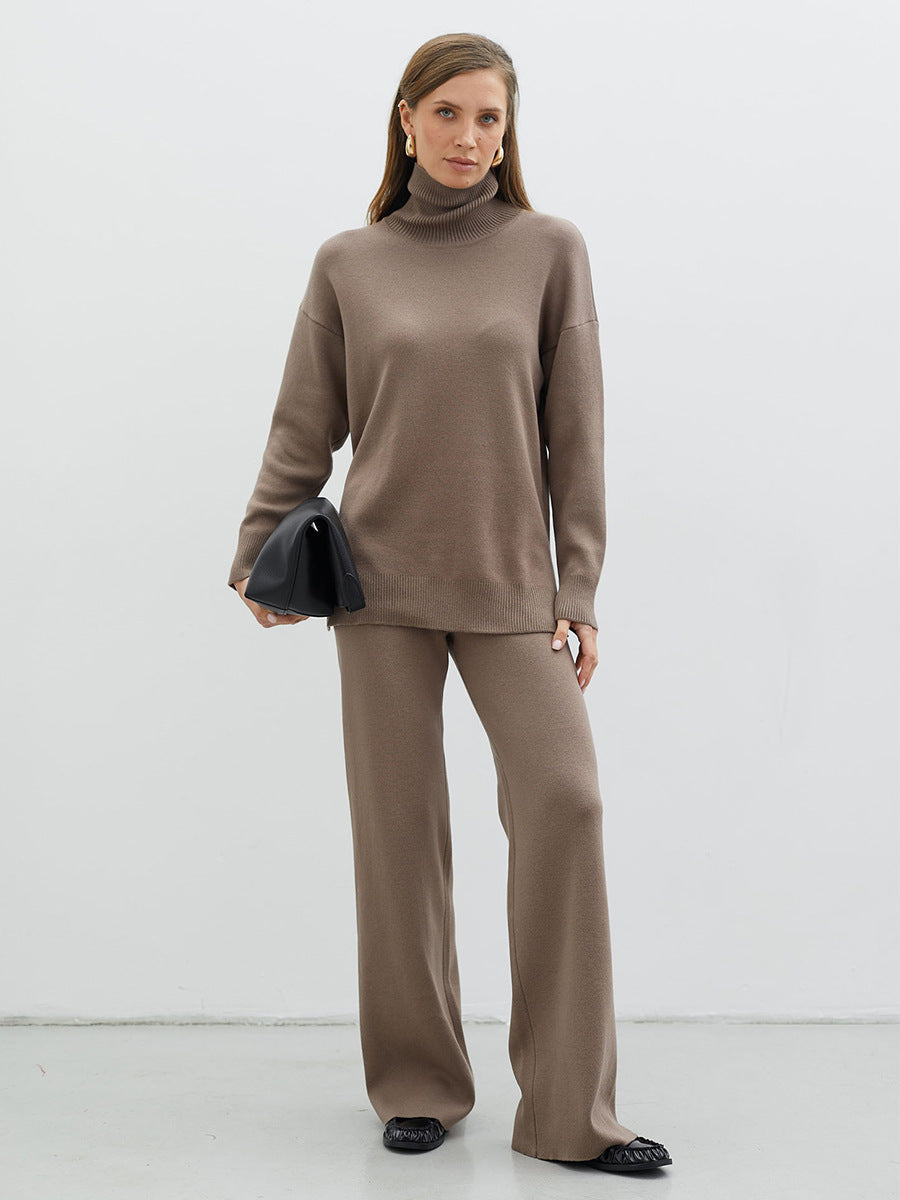 Damen Modisches Strickensemble mit hohem Kragen und weitem Schnitt EB