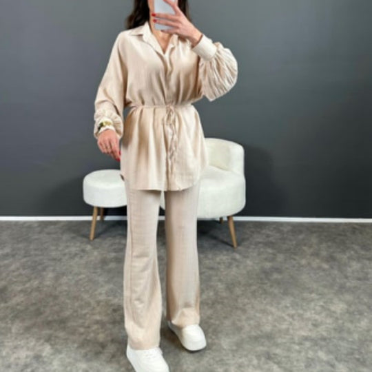 Damen Stylish gestreiftes Hemd mit weitem Beinanzug EB