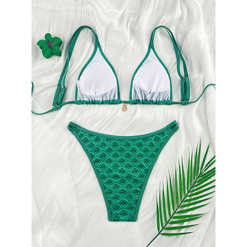 Damen Triangel-Bikini mit dekorativem Muster EB