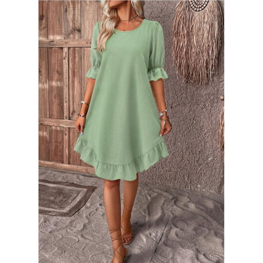 Damen Sommerliches Freizeitkleid mit Rüschendetails und lockerem Schnitt EB