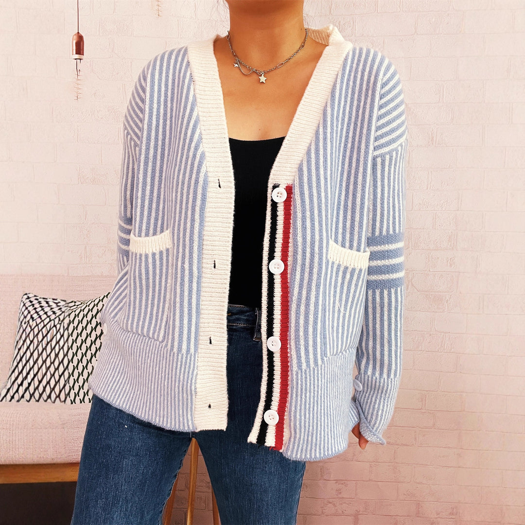 Damen Strickjacke mit modischem Streifenmuster EB