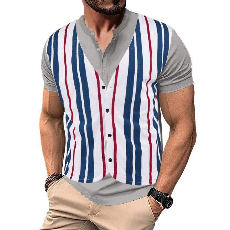 Herren Kurzarm-Henley-Shirt mit gestreiftem Design und modernem Schnitt EB
