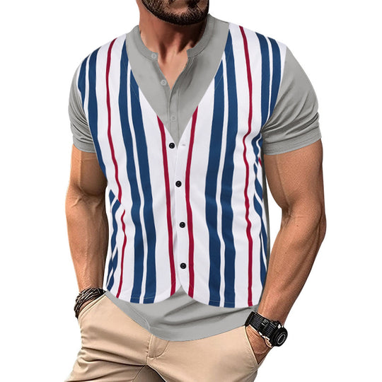 Herren Kurzarm-Henley-Shirt mit gestreiftem Design und modernem Schnitt EB