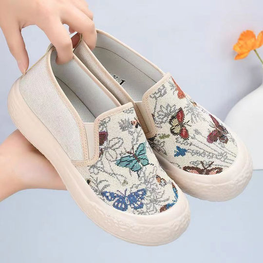 Damen Slip-On Schuhe mit buntem Schmetterlingsmotiv EB