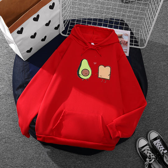 Damen nan gemütlicher Kapuzenpullover mit Avocado‑Toast-Illustration, weichem Fleece-Innenfutter und Kängurutasche EB