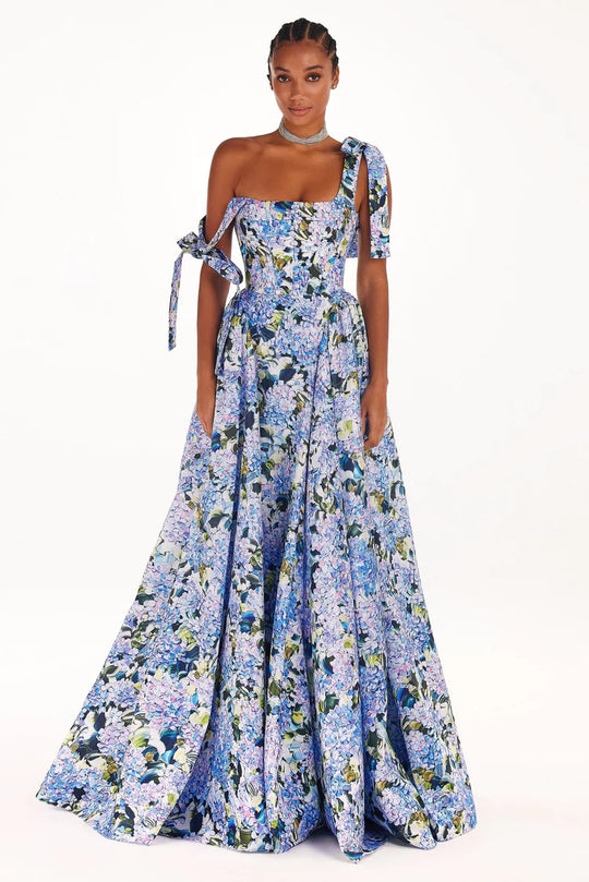 Damen Elegantes Maxikleid mit schulterfreien Trägern und floralem Print EB