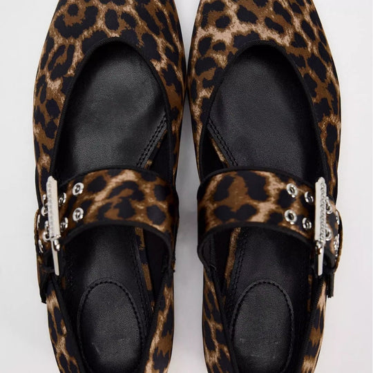 Damen Ballerinas mit Leopardenmuster und dekorativem Riemen EB