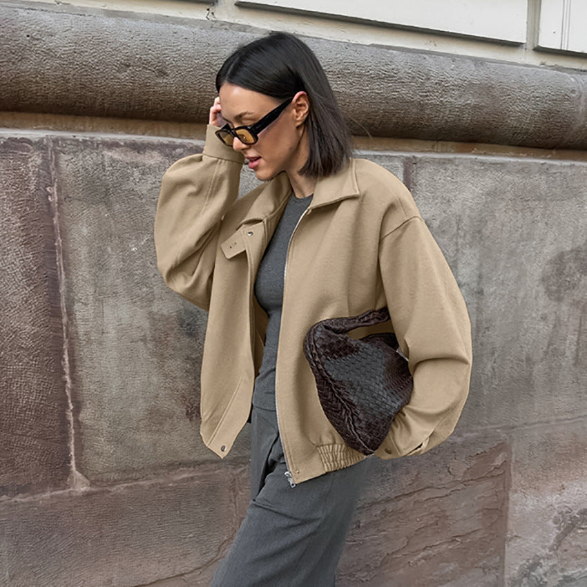 Damen Oversized Baumwolljacke mit Stehkragen und praktischen Taschen EB