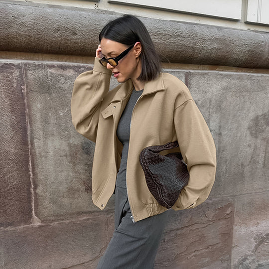 Damen Oversized Baumwolljacke mit Stehkragen und praktischen Taschen EB