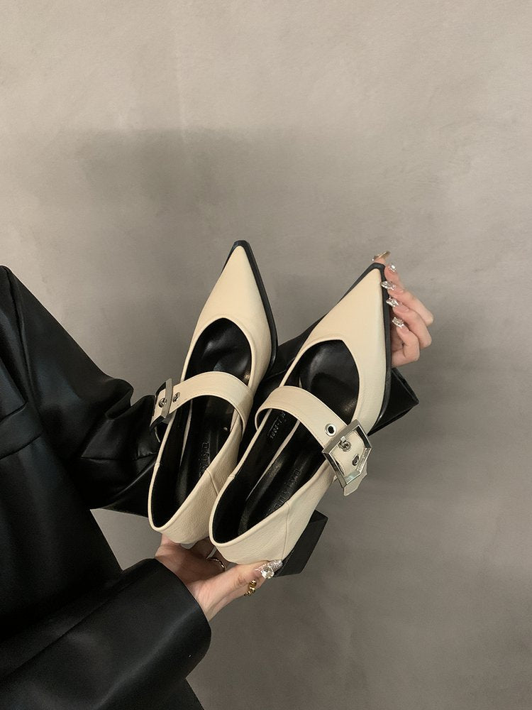 Damen elegante Ballerina-Pumps mit modischem Riemchen und stilvollem Blockabsatz EB