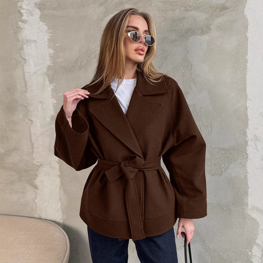 Damen Elegante Wickeljacke mit Gürtel und lässigem Schnitt EB