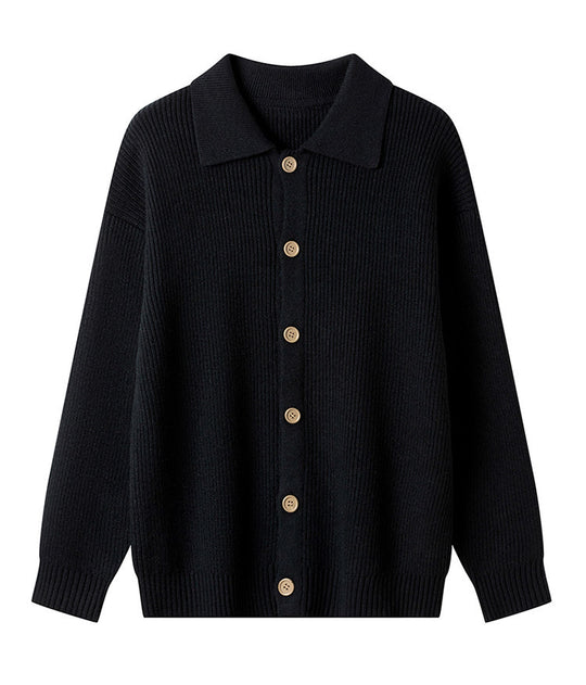 Damen Gemusterte Strickjacke mit Kragen und Knopfleiste EB