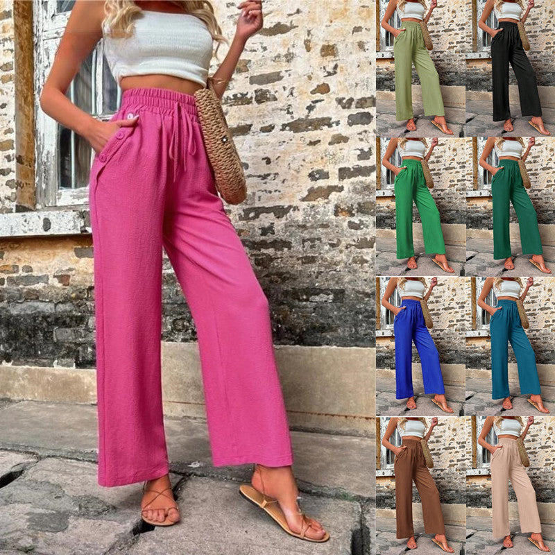 Damen Elegante Freizeit-Hosen mit elastischem Bund und seitlichen Taschen EB