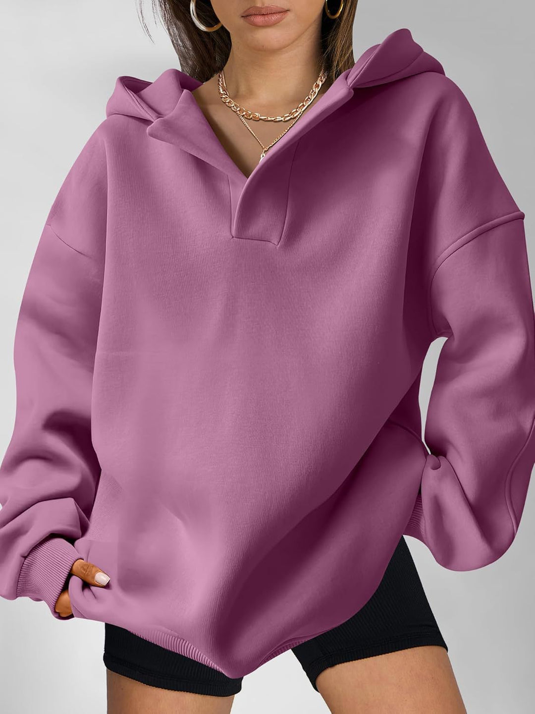 Damen Oversized Kapuzenpullover mit halbem Reißverschluss EB