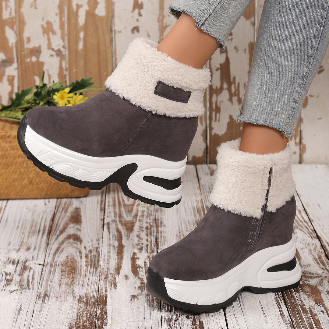Damen Trendige Fleece-Stiefel mit Keilabsatz EB