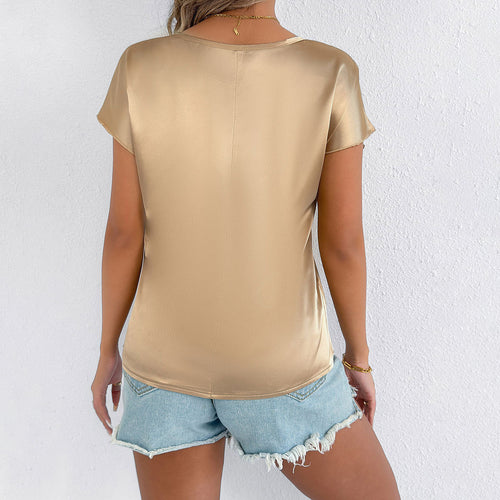 Damen Satin-Oberteil mit elegantem Rundhalsausschnitt und fließendem Schnitt EB