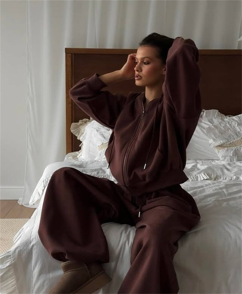 Damen nan weites Lounge-Set mit Zip-Hoodie, Kängurutasche und extraweiter Highwaist-Jogginghose EB