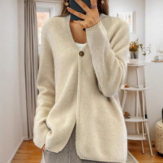 Damen nan strukturierter Strickcardigan mit V-Ausschnitt und verdeckter Knopfleiste EB