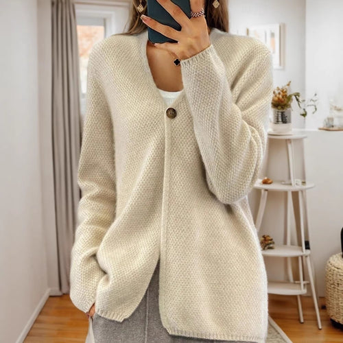 Damen nan strukturierter Strickcardigan mit V-Ausschnitt und verdeckter Knopfleiste EB