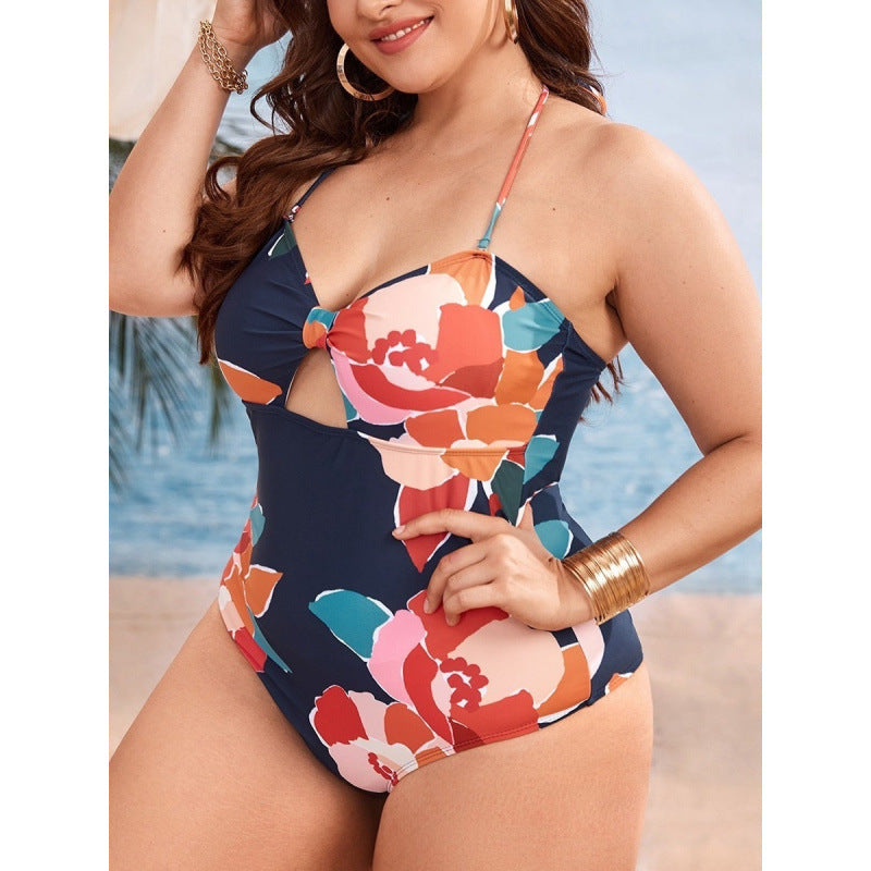 Damen Einteiler Badeanzug mit floralem Cut-Out und verstellbaren Trägern EB