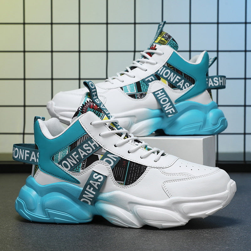 Unisex modische Plateau‑Chunky‑Sneaker mit grafischem Print, verstärkter Fersenlasche und dämpfender Hohlkammersohle EB