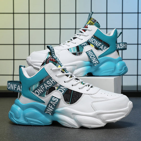 Unisex modische Plateau‑Chunky‑Sneaker mit grafischem Print, verstärkter Fersenlasche und dämpfender Hohlkammersohle EB