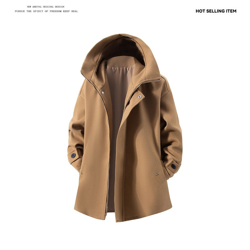 Herren nan Kapuzen-Mantel aus Wollmix mit Oversize-Schnitt und verdeckter Druckknopfleiste EB